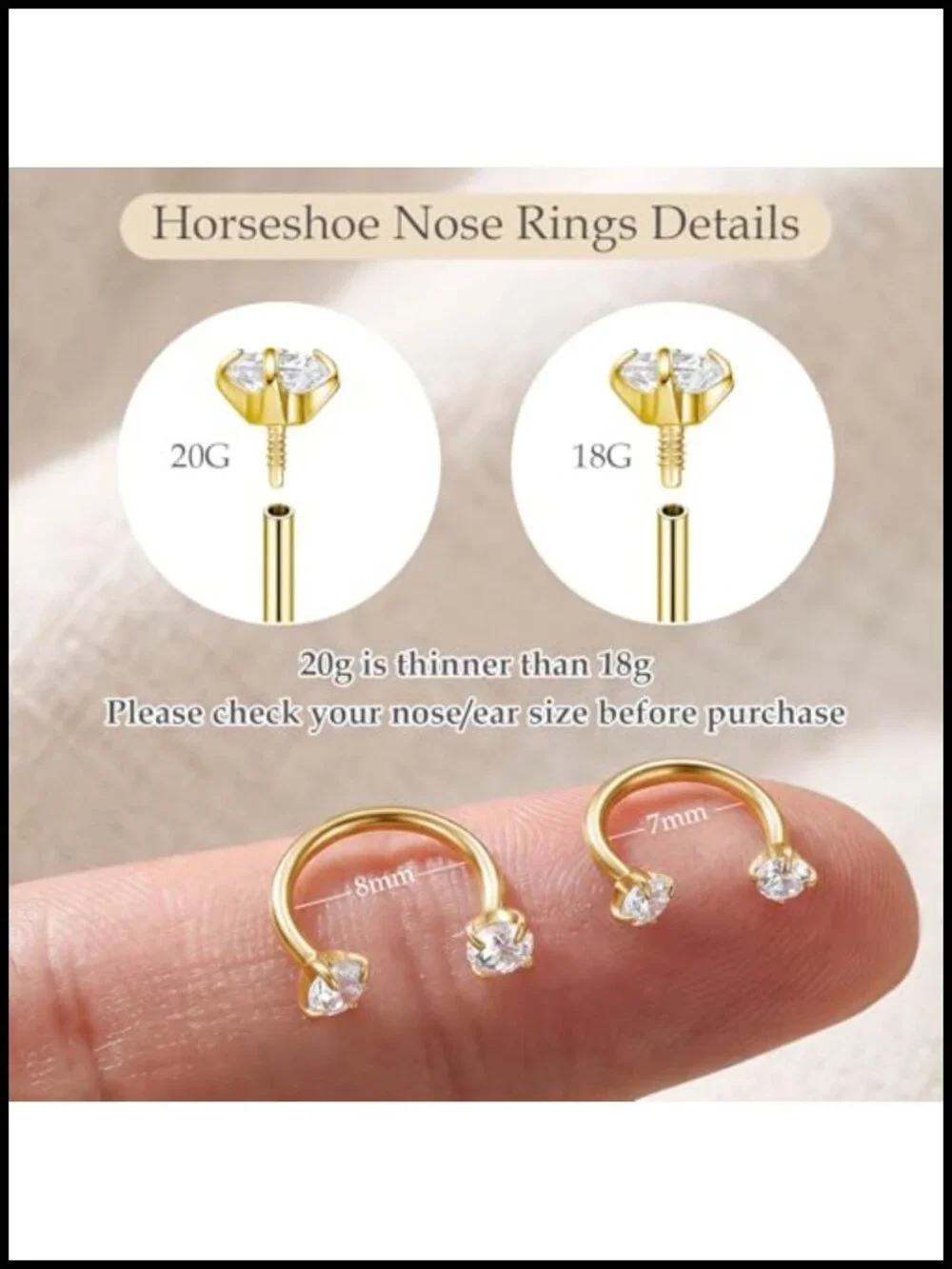 Titanium Horseshoe Nose Ring Double Gem Hypoallergenic Piercing Jewelry with